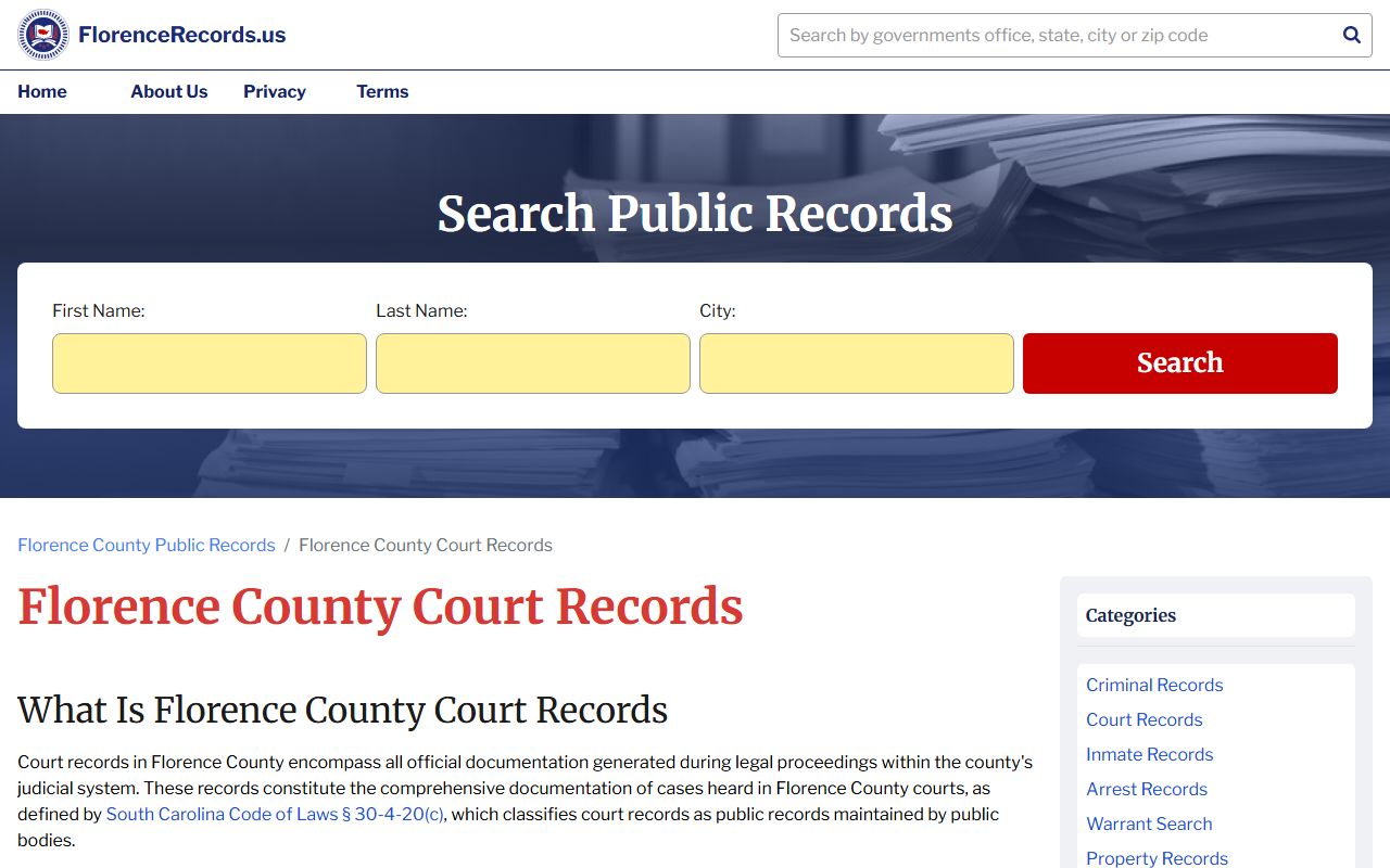Florence County court records resources for Florence birth records research