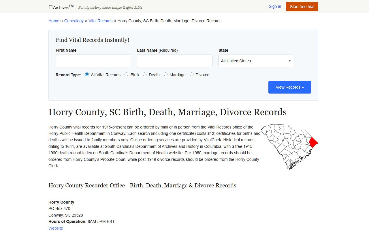 Myrtle Beach area genealogy records and archives for Myrtle Beach birth records research