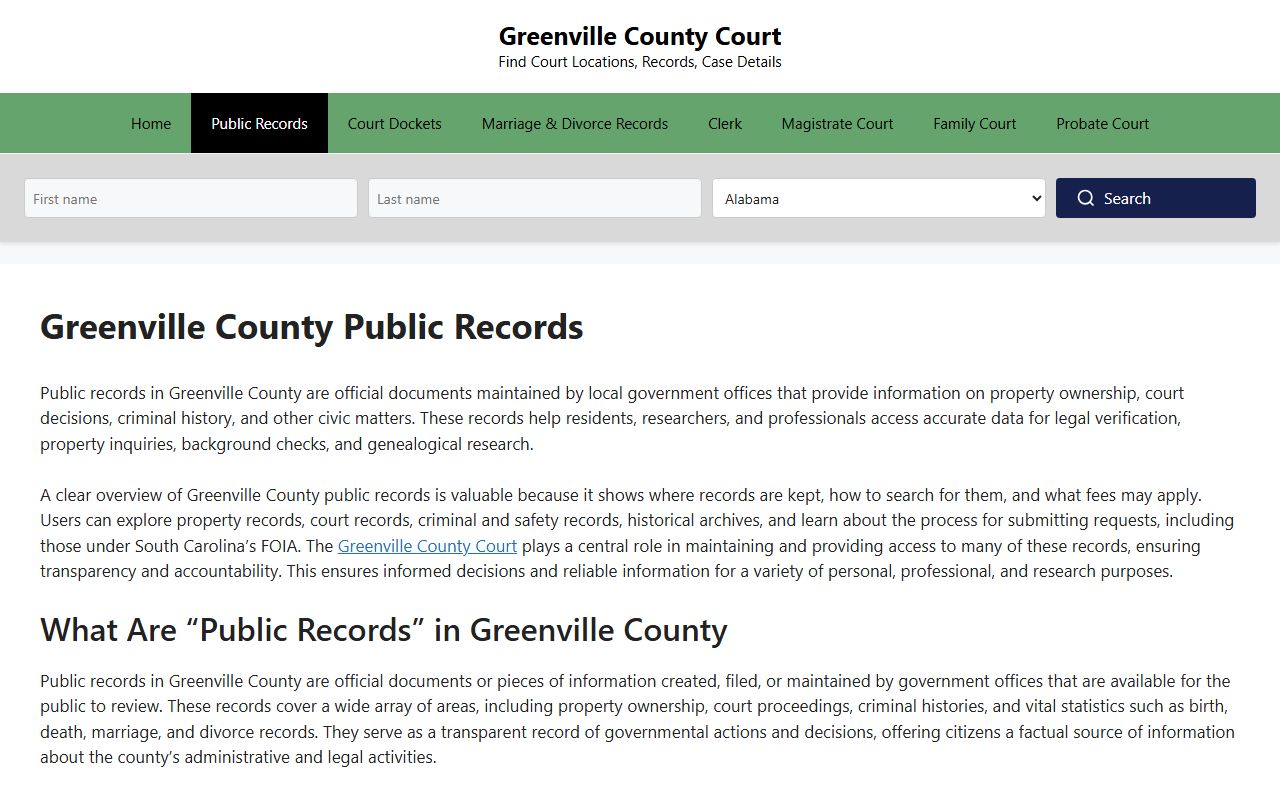 Greenville County public records portal related to Greenville County birth records