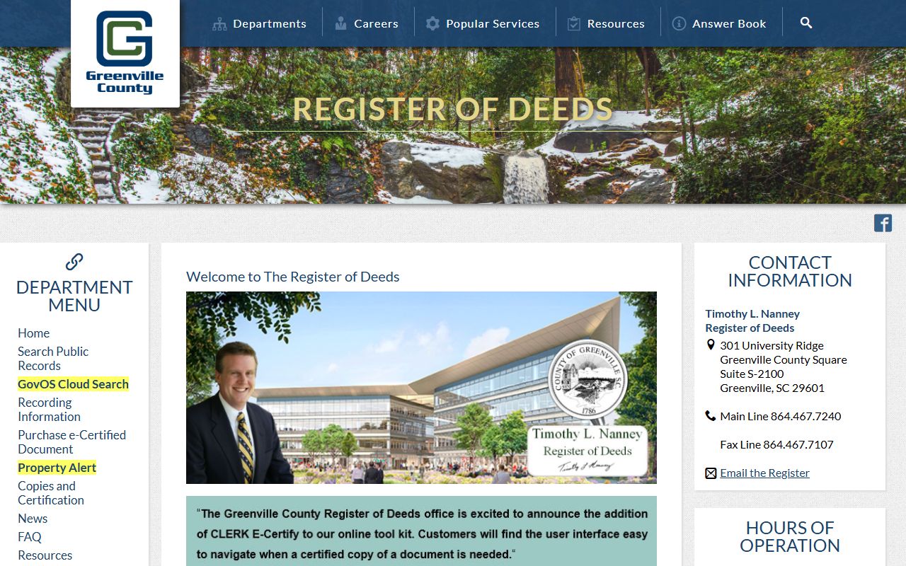 Greenville County Register of Deeds resource for Greenville County birth records research
