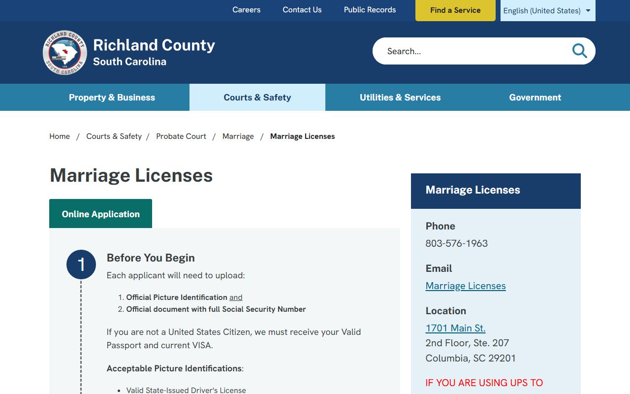 Richland County Probate Court marriage licenses page related to Richland County birth records
