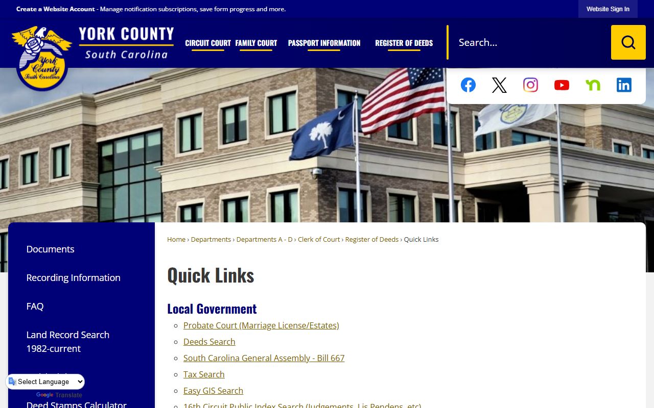 York County government quick links for public records and birth records access